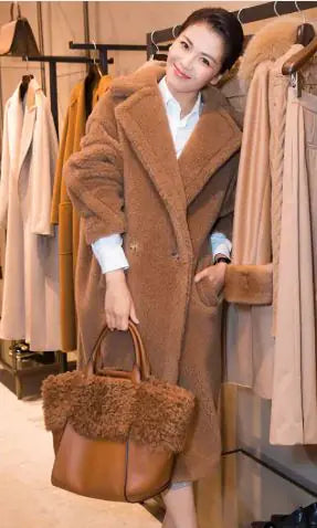 Luxury Longline Plush Lamb Coat – Winter Elegance in Every Step
