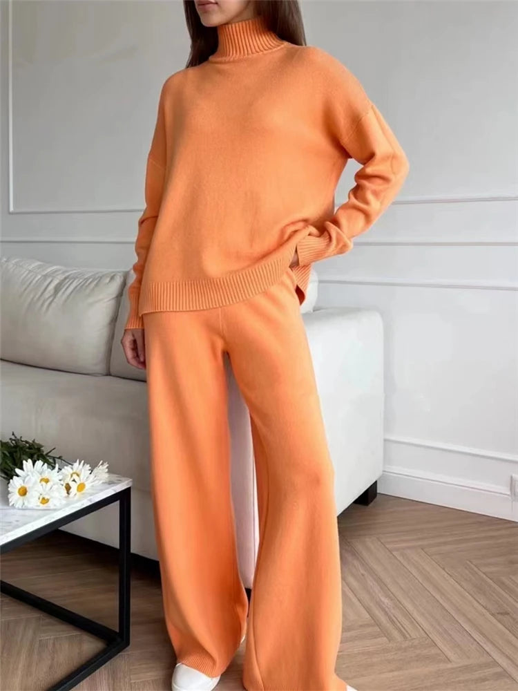 LUXÉLINE “Cloud Mode” Luxe Knit Lounge Set – Turtleneck & Wide-Leg Joggers
