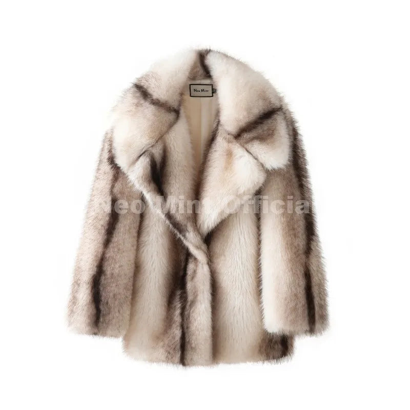 LUXÉLINE “Roxbury” Striped Faux Fur Coat – Oversized Winter Luxe in 4 Bold Colors