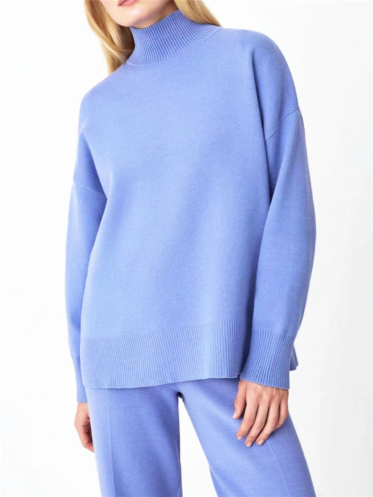 LUXÉLINE “Cloud Mode” Luxe Knit Lounge Set – Turtleneck & Wide-Leg Joggers