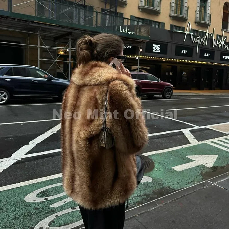 LUXÉLINE “Roxbury” Striped Faux Fur Coat – Oversized Winter Luxe in 4 Bold Colors