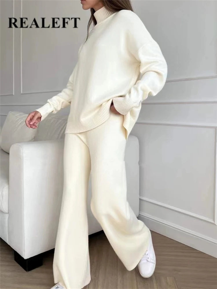 LUXÉLINE “Cloud Mode” Luxe Knit Lounge Set – Turtleneck & Wide-Leg Joggers