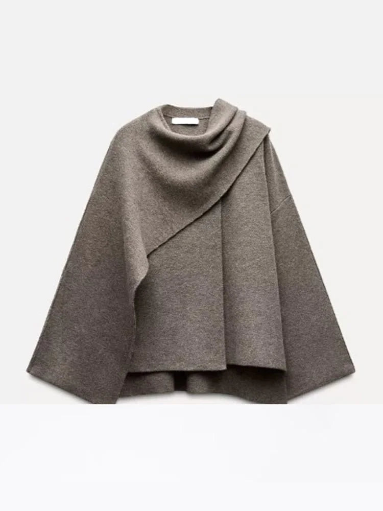 Draped Elegance Asymmetrical Winter Cape Coat