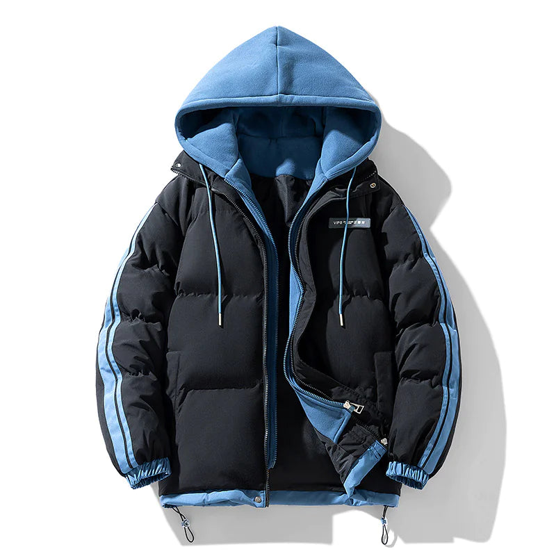 ArcticShield™ Men’s Colorblock Puffer – Insulated Cotton Hooded Jacket