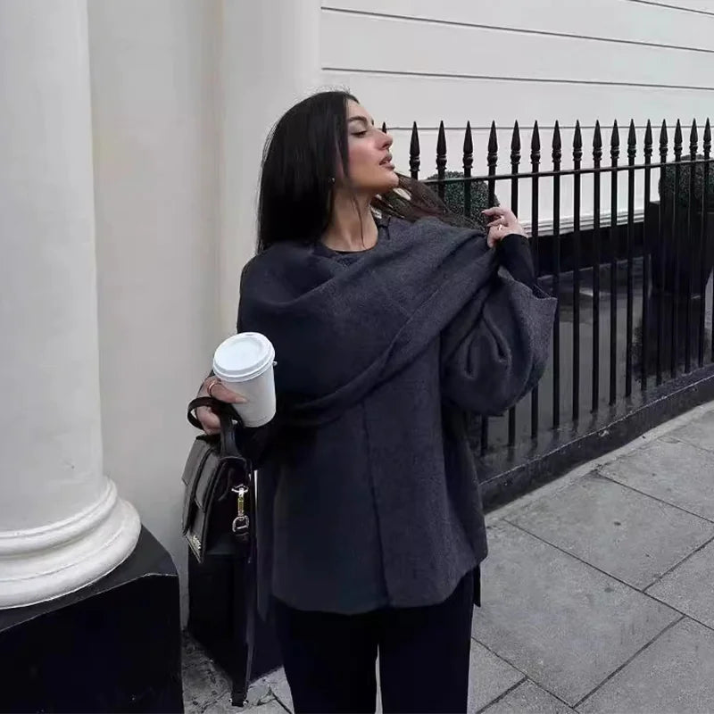 Draped Elegance Asymmetrical Winter Cape Coat