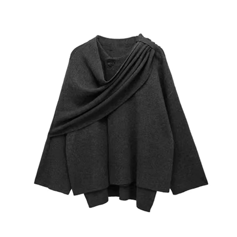 Draped Elegance Asymmetrical Winter Cape Coat